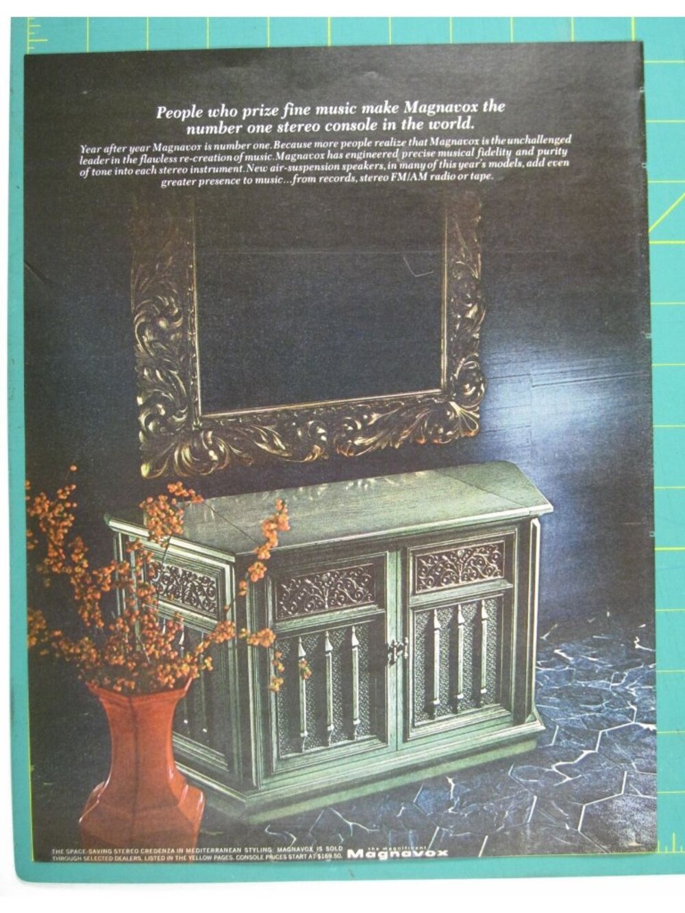 Print Ad Magnavox Stereo Console Credenza Mediterranean Style Vintage 1960s MOD